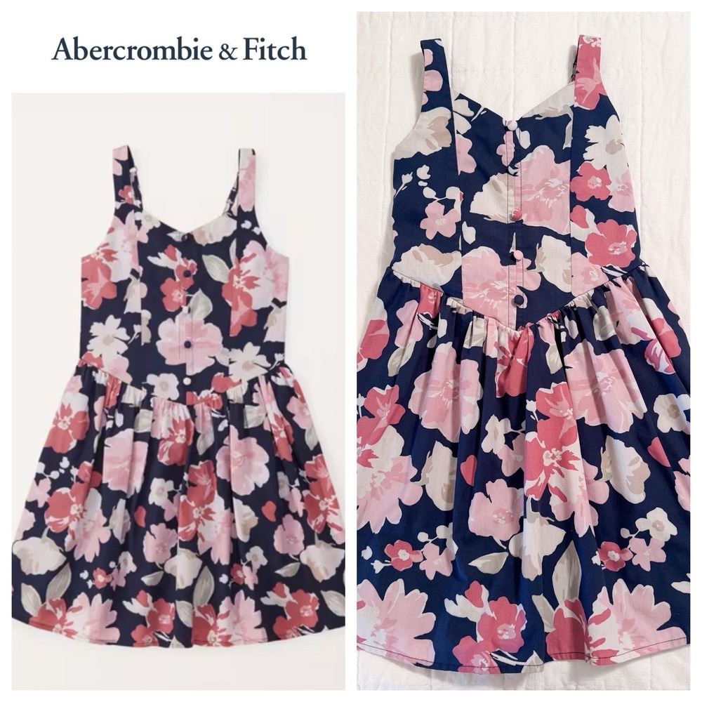 Abercrombie Kids Drop-Waist Poplin Dress Floral Girls Size 7/8 EUC Adjustable